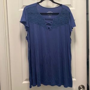 Blue Torrid Relaxed Fit Top with Lace Detail Size 2 (2X)